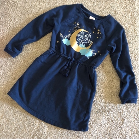 Wonder Nation navy long sleeve sweatshirt dress with unicorn graphic in size XS - Picture 1 of 4